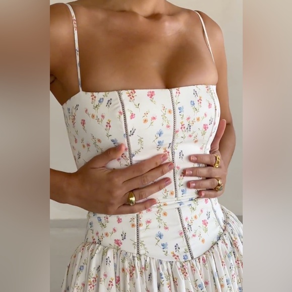 HOUSE OF CB XS  A-C Ysabella' White Posy Print Cotton Maxi Sundress NWOT - Picture 5 of 13